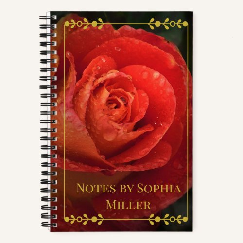 Moody Botanical Dark Red Rose Gold Frame Notebook
