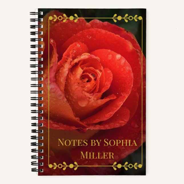 Moody Botanical Dark Red Rose Gold Frame Notebook (Front)