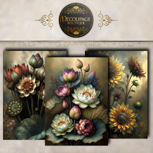 Moody Botanical Flower Decoupage Collection Wrapping Paper Sheets