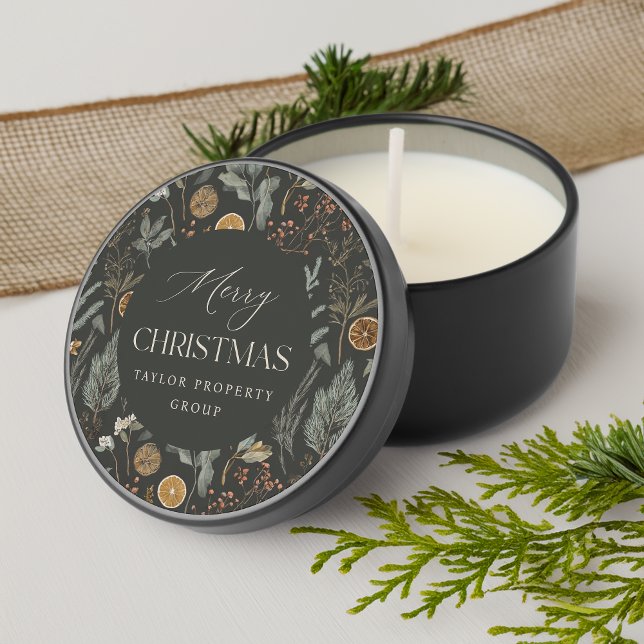 Moody Botanical Personalized Christmas Holiday Mini Candle Favors (Creator Uploaded)