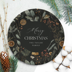 Moody Botanical Personalized Christmas Paper Plates