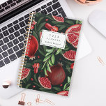 Moody Botanical Pomegranate Pattern Monogram 2024 Planner<br><div class="desc">Personalize this planner with your name in dark green italics framed by a white rectangle,  on a moody botanical pattern of red pomegranate fruits and green foliage on a dark green background.</div>