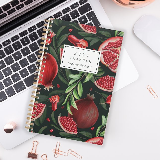 Moody Botanical Pomegranate Pattern Monogram 2024 Planner (Creator Uploaded)