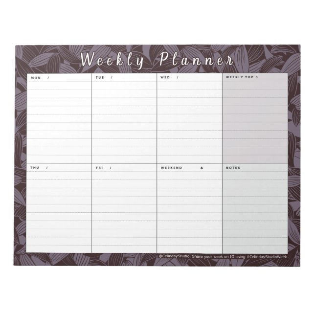Moody Botanical Weekly Planner | Week At A Glance Notepad (Front)