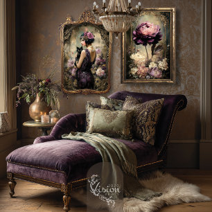 Moody Boudoir Portrait Cat & Peony Wall Art Set