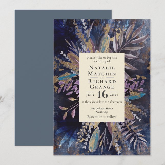 Moody Bouquet botanical wedding Invitation (Front/Back)