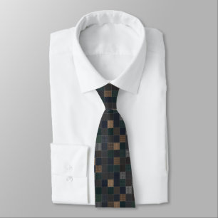 Moody Brown Green & Black Checkered Neck Tie