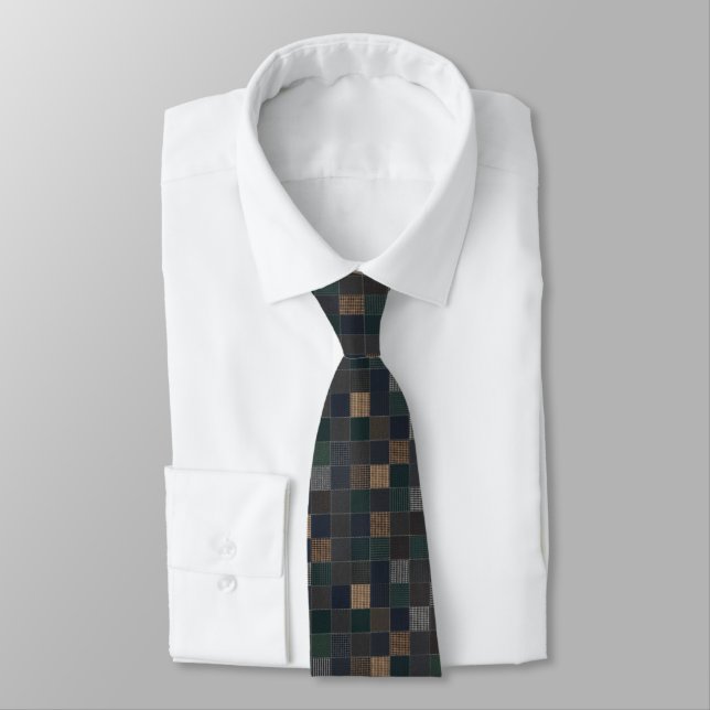 Moody Brown Green & Black Checkered Neck Tie (Tied)