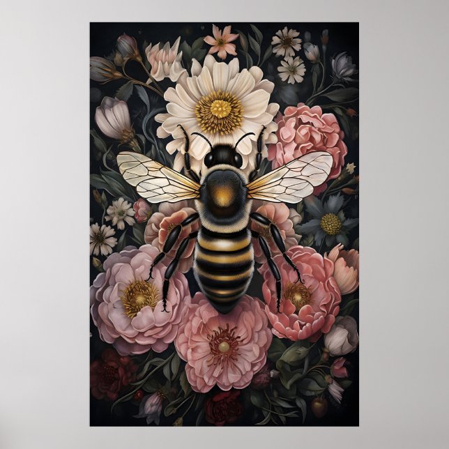 Moody Bumblebee Floral Print, Dark Academia Poster (Front)