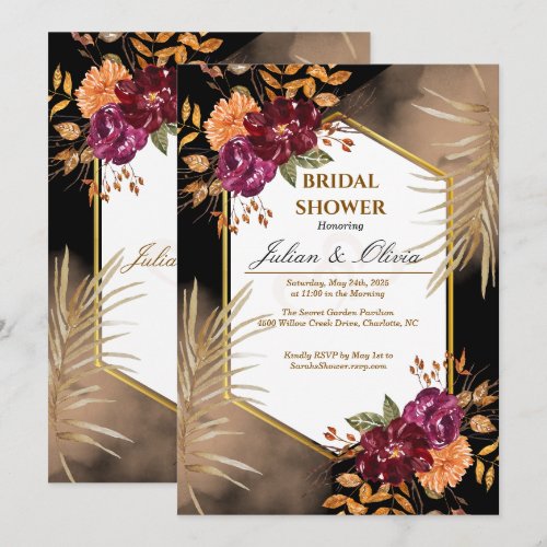Moody Burgundy and Black Bridal Shower Invitation