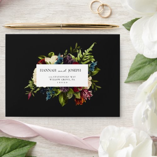 Moody Burgundy and Black Florals Wedding Envelope