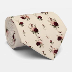 Moody Burgundy and Blush Rose Floral Neck Tie