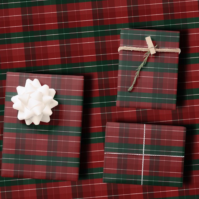 Moody Burgundy and Hunter Green Stripe Plaid Xmas Wrapping Paper Sheets (Creator Uploaded)
