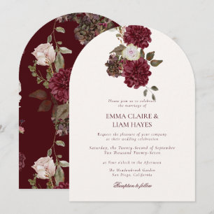 Moody Burgundy Arched Autumn Wedding Invitation