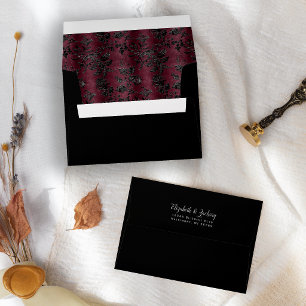 Moody Burgundy Black Damask Pattern Dark Wedding Envelope