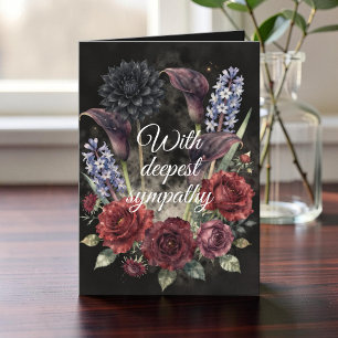 Moody Burgundy Black Watercolor Floral Sympathy Card