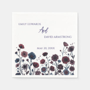 Moody Burgundy & Blue Floral Wedding Napkins