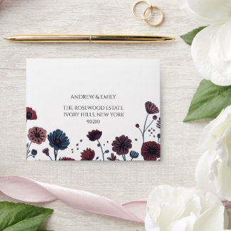 Moody Burgundy & Blue Floral Wedding RSVP Envelope