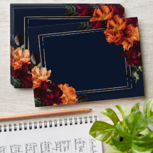 Moody Burgundy Burnt Orange Navy Floral Wedding Envelope