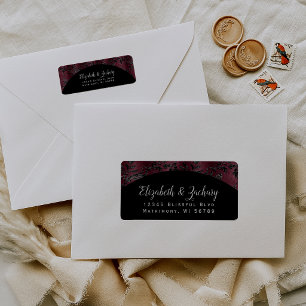 Moody Burgundy Damask Arch Wedding Return Address Label