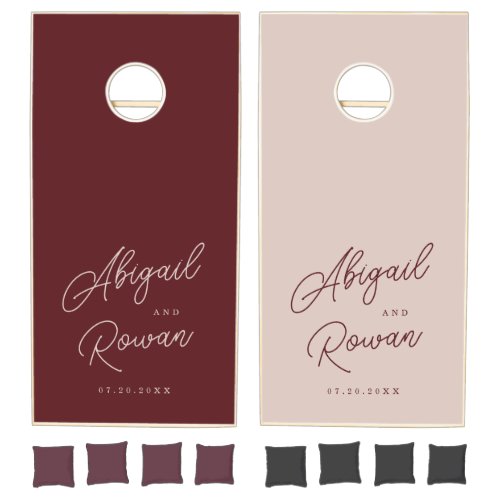 Moody Burgundy Dusty Rose Minimal Cornhole Set