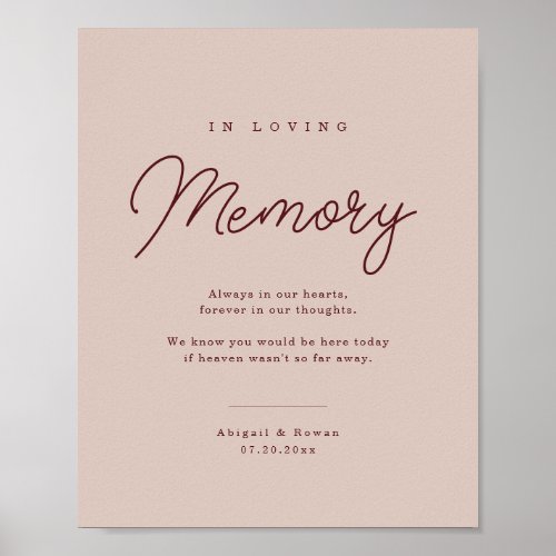 Moody Burgundy Dusty Rose Minimal Memorial Sign