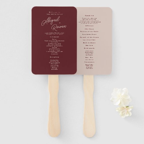 Moody Burgundy Dusty Rose Minimal Program Hand Fan