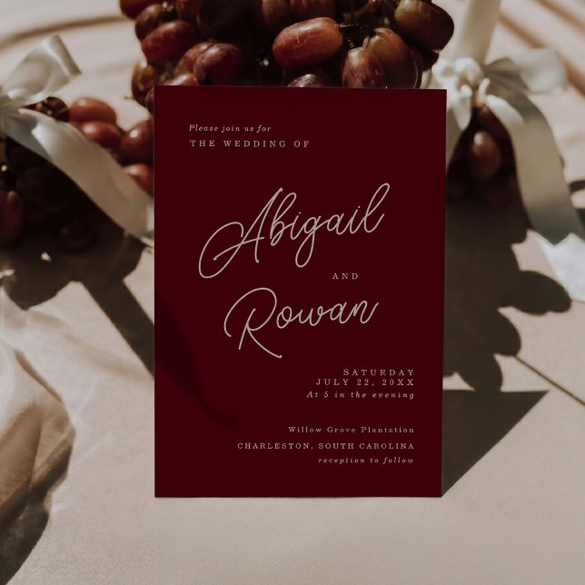 Moody Burgundy Dusty Rose Minimal Wedding Invitation (Creator Uploaded)
