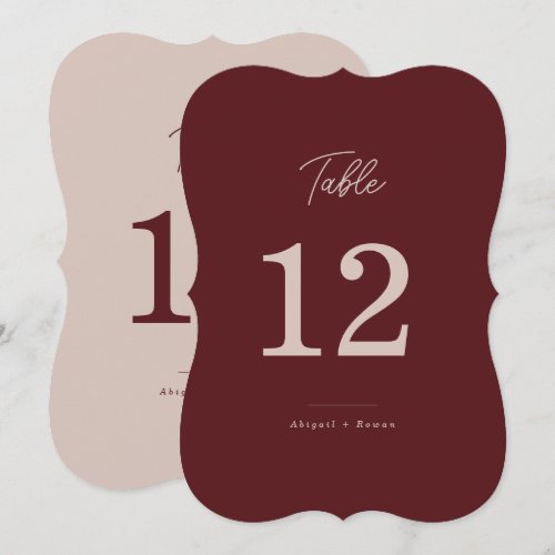 Moody Burgundy Dusty Rose Scalloped Table Numbers