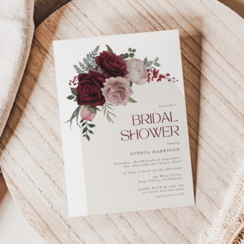 Moody Burgundy Floral Arch Bridal Shower  Invitation