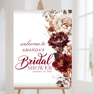 Moody Burgundy Floral Fall Bridal Shower Welcome Foam Board