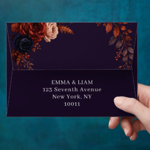 Moody Burgundy Floral Wedding Invitation Envelope