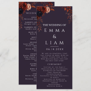 Moody Burgundy Floral Wedding Program Card