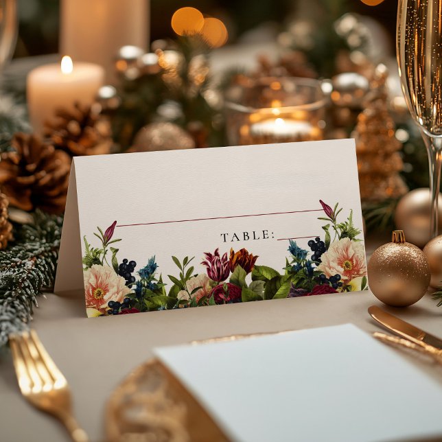 Moody Burgundy Floral winter Wedding Place Cards (Creator Uploaded)