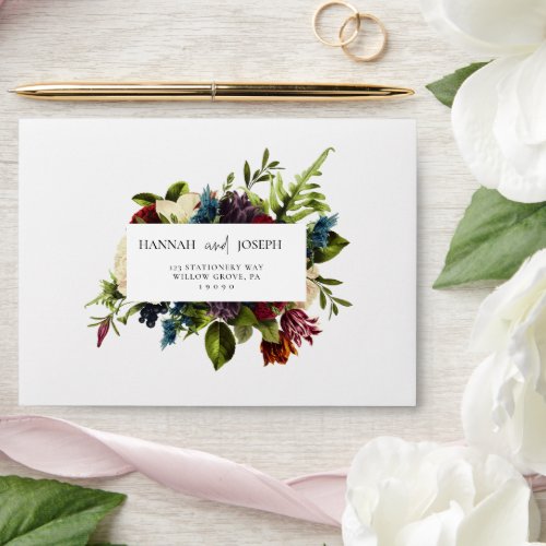 Moody Burgundy Florals Wedding Envelope
