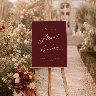 Moody Burgundy Minimal Fall Wedding Welcome Sign
