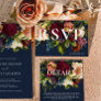 Moody Burgundy Navy Blue Winter Floral Wedding RSVP Card