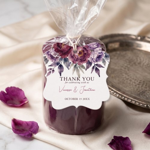 Moody Burgundy Plum Floral Fall Wedding Thank You Favor Tags