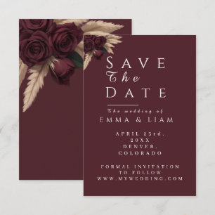 Moody Burgundy Rose Pampas Grass Save The Date 