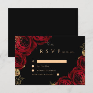 Moody Burgundy Roses Wedding RSVP card