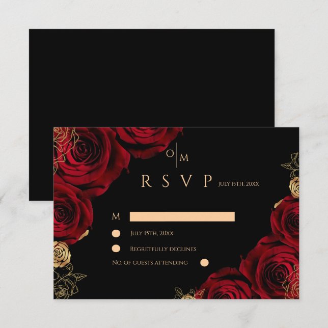 Moody Burgundy Roses Wedding RSVP card (Front/Back)