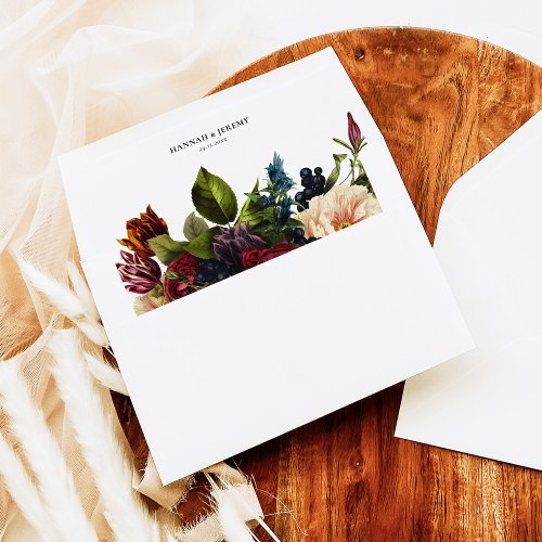 Moody Burgundy Winter Floral Wedding  Envelope Liner