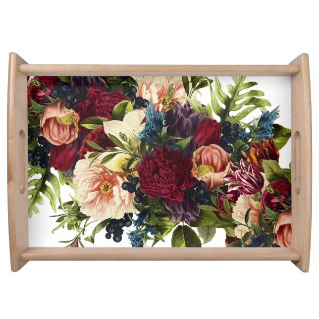 Moody Burgundy Winter Floral Wedding  Serving Tray (Front)