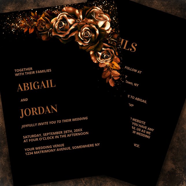Moody Burnt Orange Floral All in One Wedding Invitation (Creator Uploaded)