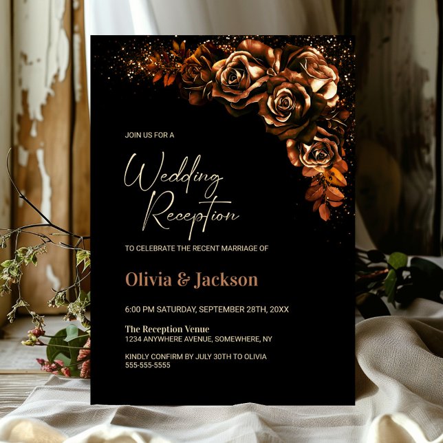 Moody Burnt Orange Floral Wedding Reception Invitation (Creator Uploaded)