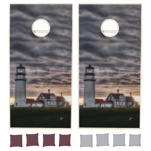 Moody Cape Cod Lighthouse at Sunset Fine Art Cornhole Set