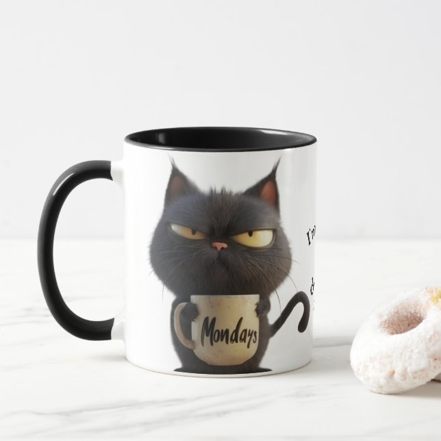 Moody Cat Coffee Mug - Purrfect for Grumpy Sips (With Donut)