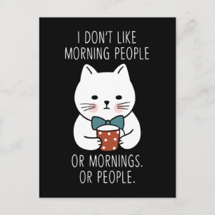Moody Cat Morning People Coffee Tired Kitty Funny Postcard