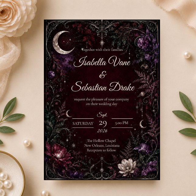 Moody Celestial Botanical Wedding Invitation (Creator Uploaded)