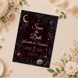 Moody Celestial Botanical Wedding Save The Date